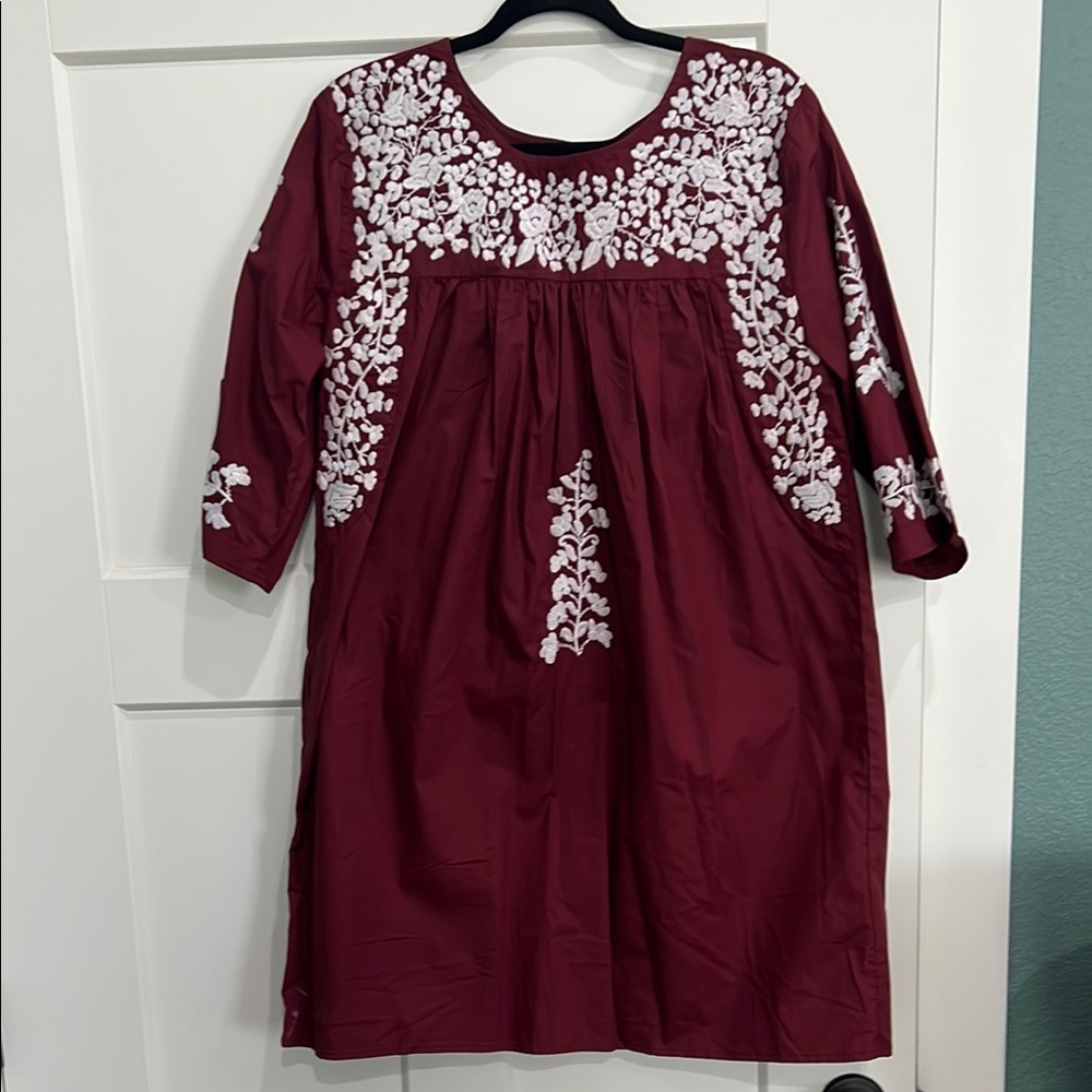 Game Day Burgundy Dress with White Embroidery